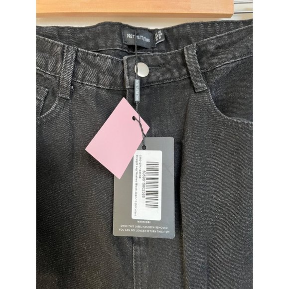 NWT PrettyLittleThings Black Mom Jean w/Fringe - Size 10 - Picture 4 of 7